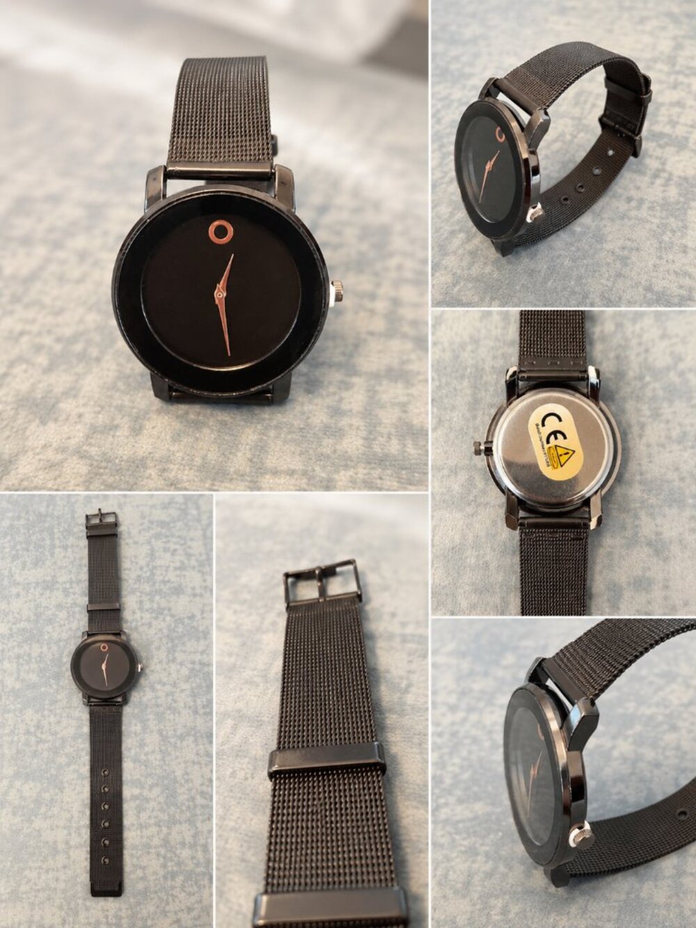 Gunmetal Minimalist Mesh Band Watch Black Dial Modern Adjustable Wristwatch